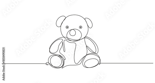 Continuous Line Teddy Bear,Single continuous line drawing of teddy bear soft toy symbol of friendships childrens in simple linear style concept for birthday gift,