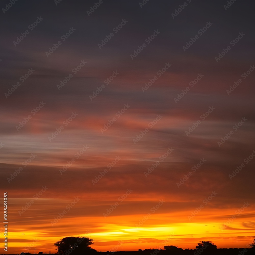 Fototapeta premium Colorful sunset over silhouetted trees