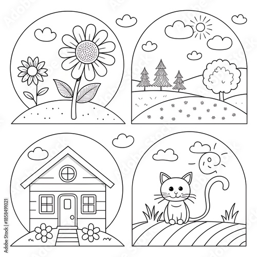 Simple Coloring Pages for Kids with Cute Icons