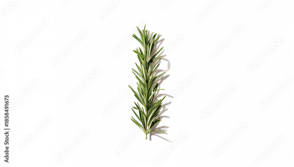 Fototapeta premium Fresh rosemary herb with leaves and twig arranged on white surface, suitable for kitchen or herbal remedies