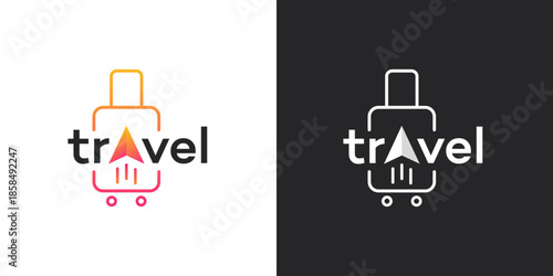 Modern Travel Logo  Suitcase Arrow Branding Design