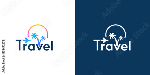 Travel Agency Logo Design  Colorful Airplane Palms Icon