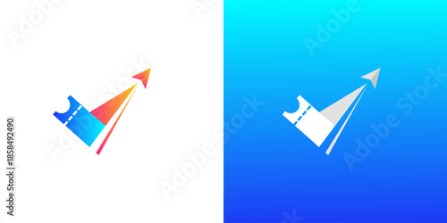 Travel Ticket Paper Airplane Logo  Gradient Design Concept