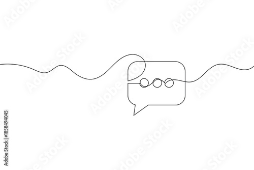 Minimalist continuous line drawing of a speech bubble with ellipsis dots for messaging concept