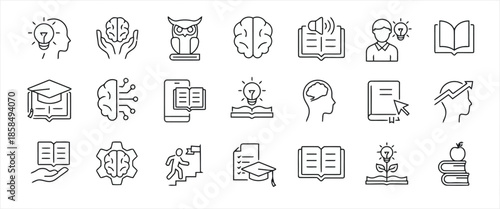 Creative learning process line art icon set for education