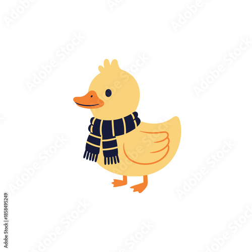 Cartoon Duck Wearing Striped Scarf.