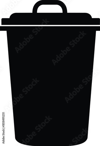 An isolated black trash bin sits beside a blank clipboard with an empty paper sheet and office clip, providing copy space for a business note or document report