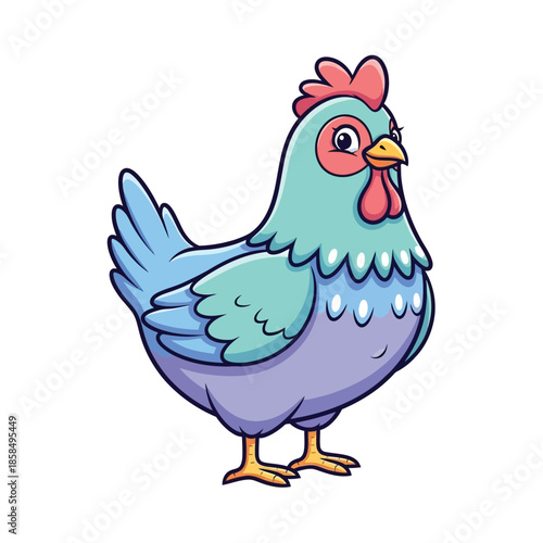 Colorful Cartoon Chicken Illustration Standing.