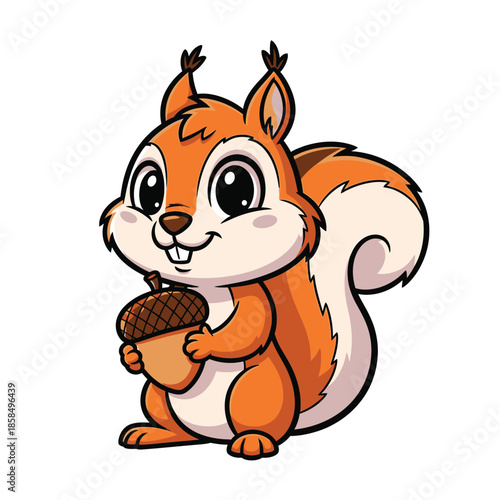 Cartoon Squirrel Holding Acorn Illustration.