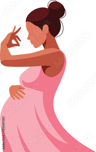 Pregnant Woman in Pink Dress Illustration.