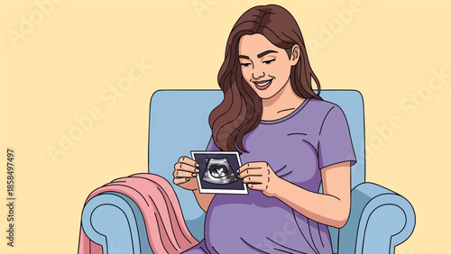 Pregnant Woman Holding Ultrasound Scan Image.