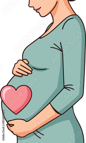Pregnant Woman Holding Belly with Heart.