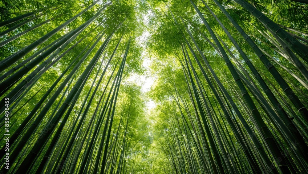Fototapeta premium Bamboo forest scene featuring a bamboo pole, ideal for UI backdrop or editorial header