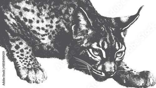 Lynx portrait in black and white. Detailed wildlife vector illustration showcasing the elegant feline with focus on its expression.