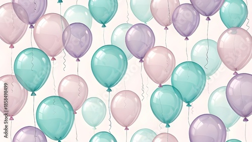 Seamless 3D Translucent Balloon Pattern in Soft Pastels