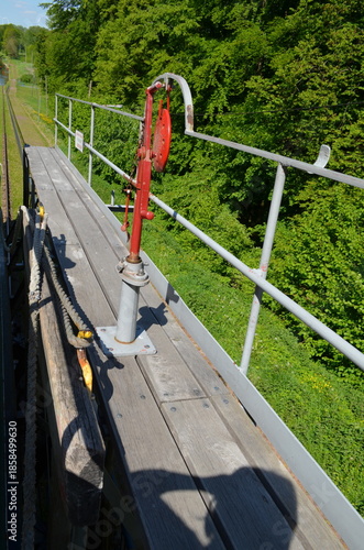 Red Ship Gong Mounted on Deck of Inland Waterway Vessel, Elblag Canal, Poland