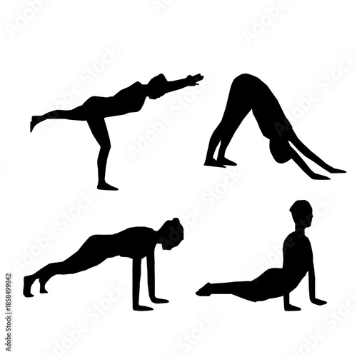 yoga silhouette. yoga pose. yoga asana. fitness silhouette. workout exercise. stretching body. meditation pose. female yoga. healthy lifestyle. wellness concept. balance posture. flexibility training.