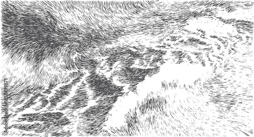 Abstract black and white texture illustration. Dynamic swirls and lines create a flowing artistic pattern in this monochrome vector set.