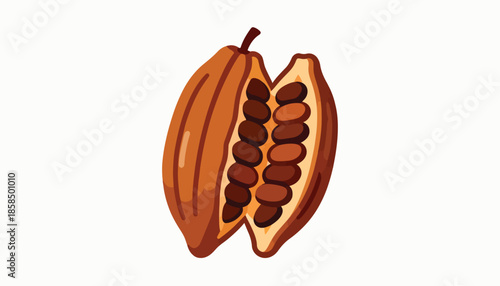 An illustration of an open cocoa pod revealing its seeds