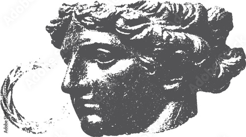 Classical statue bust in black and white. Detailed vector illustration showcasing artistic craftsmanship and ancient heritage in a simple style.