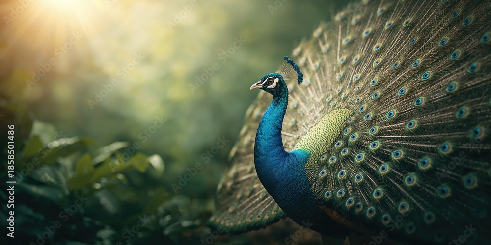 Obraz premium Peafowl species with vibrant plumage, often seen in outdoor habitats, World Wildlife Day