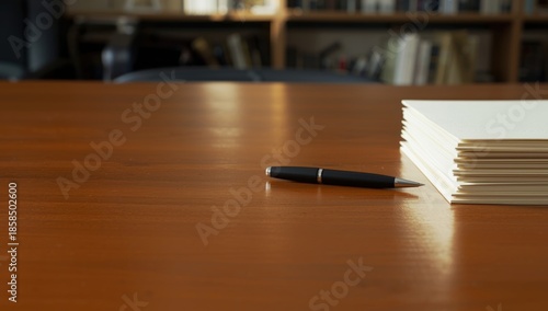 Office chancellery positioned on table with ample space for layout or text insertion