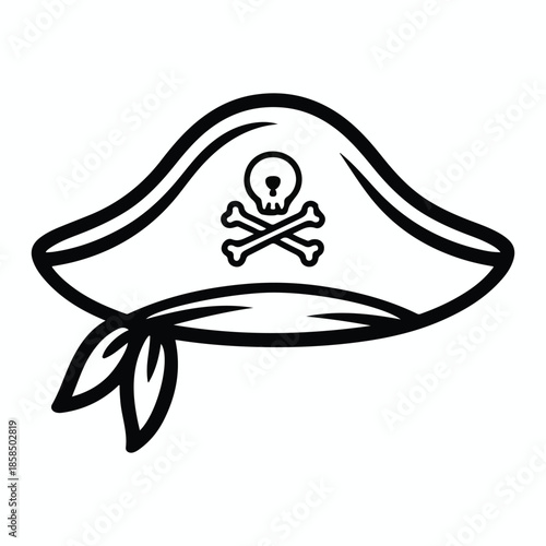 Black and White Pirate Hat with Skull and Crossbones Icon