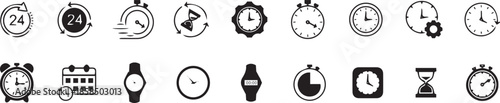 time clocks icons set. vector illustration