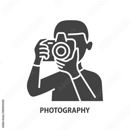 Photography glyph icon. Photographer with a camera. Vector illustration.