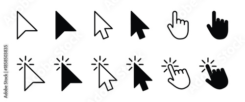 Cursor Outline Vector Concept with Arrow, Click, Pointer, Select, Hand, Graphic on White Background for Web Design, User Interface, Presentation, Application
