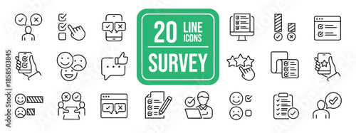 Customer Satisfaction Surveys Form Choice Feedback Selection Testimonials Evaluation Interface Line Icons Set for UI Design Exactly 200 Characters