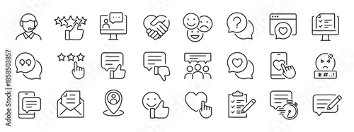 Customer Feedback Icon Set in Vector Style Showing Experience Satisfaction and Review Isolated on White Background First Word Capitalized
