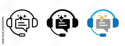Customer Service Satisfaction Icon Set Headset with Speech Bubble Symbols Representing Quality Support Communication Assistance Feedback and Positive Client Experience