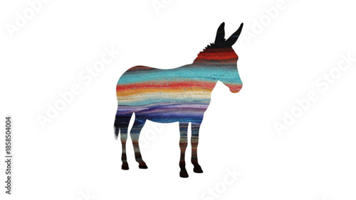 Layered Paint Texture Donkey Silhouette, Isolated on Transparent White Background, Modern Artistic Farm Animal Illustration