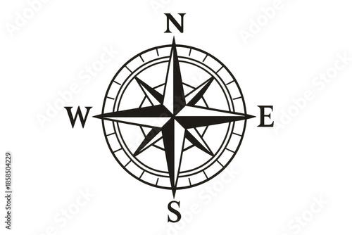Navigating with compass rose symbol providing direction on transparent background