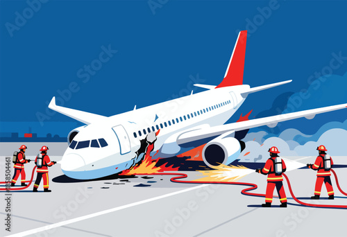 Responders battle aircraft fire on tarmac with hoses