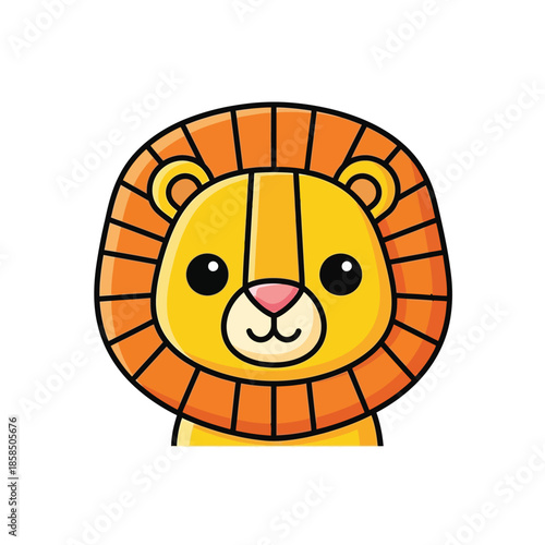 Cartoon Lion Face with Orange Mane.