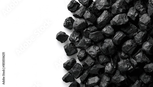 High-grade anthracite stacks form a dense backdrop for energy resource presentation, highlighting mineral texture