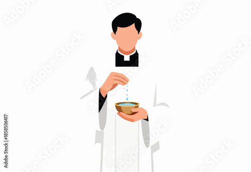 Clergy member in robes sprinkles water from a bowl