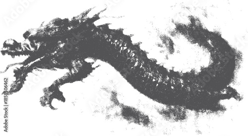 Mythical dragon illustration, detailed and imposing black sketch art. A powerful and fierce creature in a vintage style vector design.