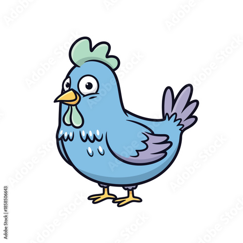 Blue Cartoon Chicken Illustration.