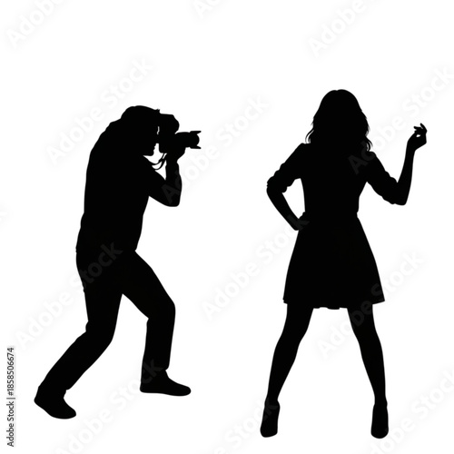 Silhouette of photographer and model posing.