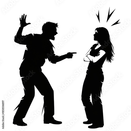 Man and woman in angry confrontation isolated on transparent background. 