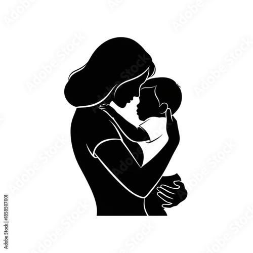 Mother holding and kissing her baby isolated on transparent background. 