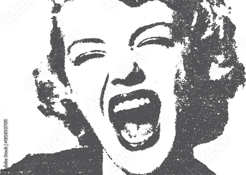 Scream face of a woman in bold black and white art style. Modern vector illustration with a distinctive flat design set.