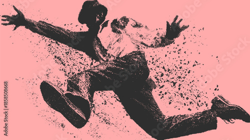 Dancer silhouette in a dynamic pose with colorful splash. Modern vector illustration showcasing energy and expression in a stylish set.