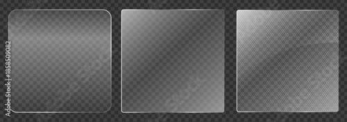 Transparent Glass Frame Set. Realistic Clear Panel Shapes for UI, App, and Web Design