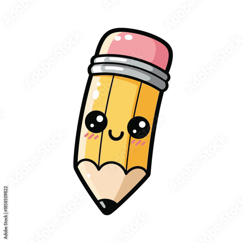 Cartoon Pencil Character with Smiling Face.
