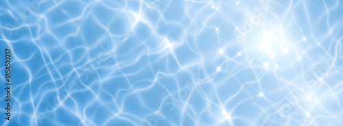 Transparent blue water surface top view. Vector realistic illustration of seamless aqua texture, swimming pool background with light reflection and waves, summer hotel poster, ocean or sea ripple
