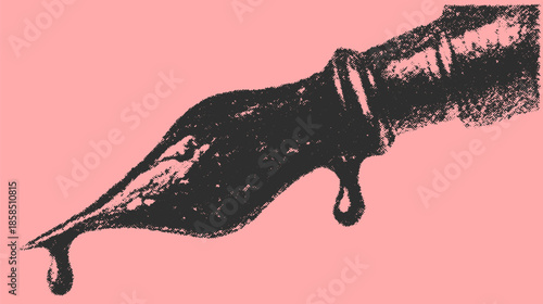 Fountain pen with ink droplet. Vintage graphic illustration for educational or promotional use in creative and office contexts. Vector illustration.